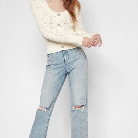 Express Loose Knit Crystal & Pearl Buttoned Cardigan - Picture 15 of 17